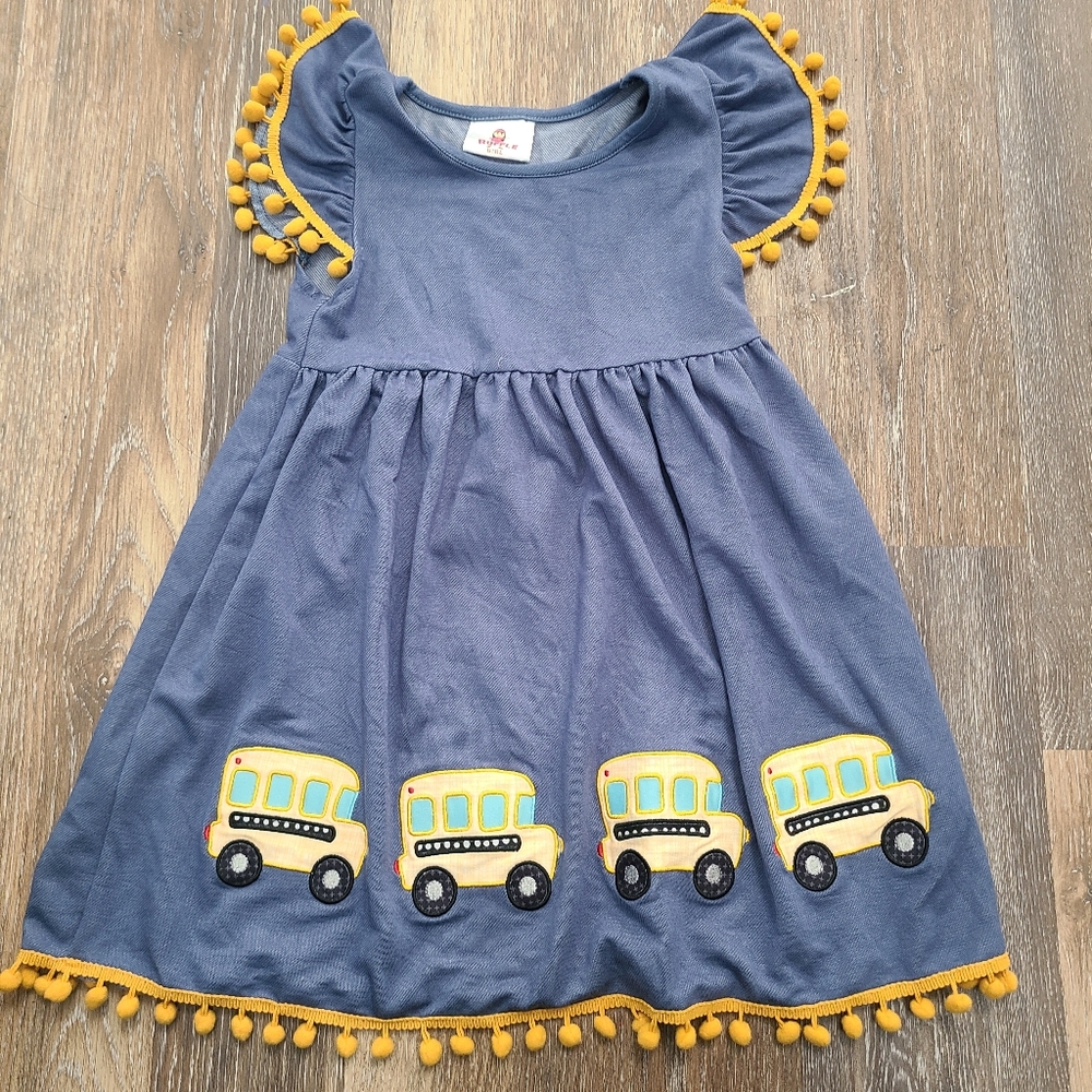 Ruffle Girl School Bus Embroidered Dress XL (6x)